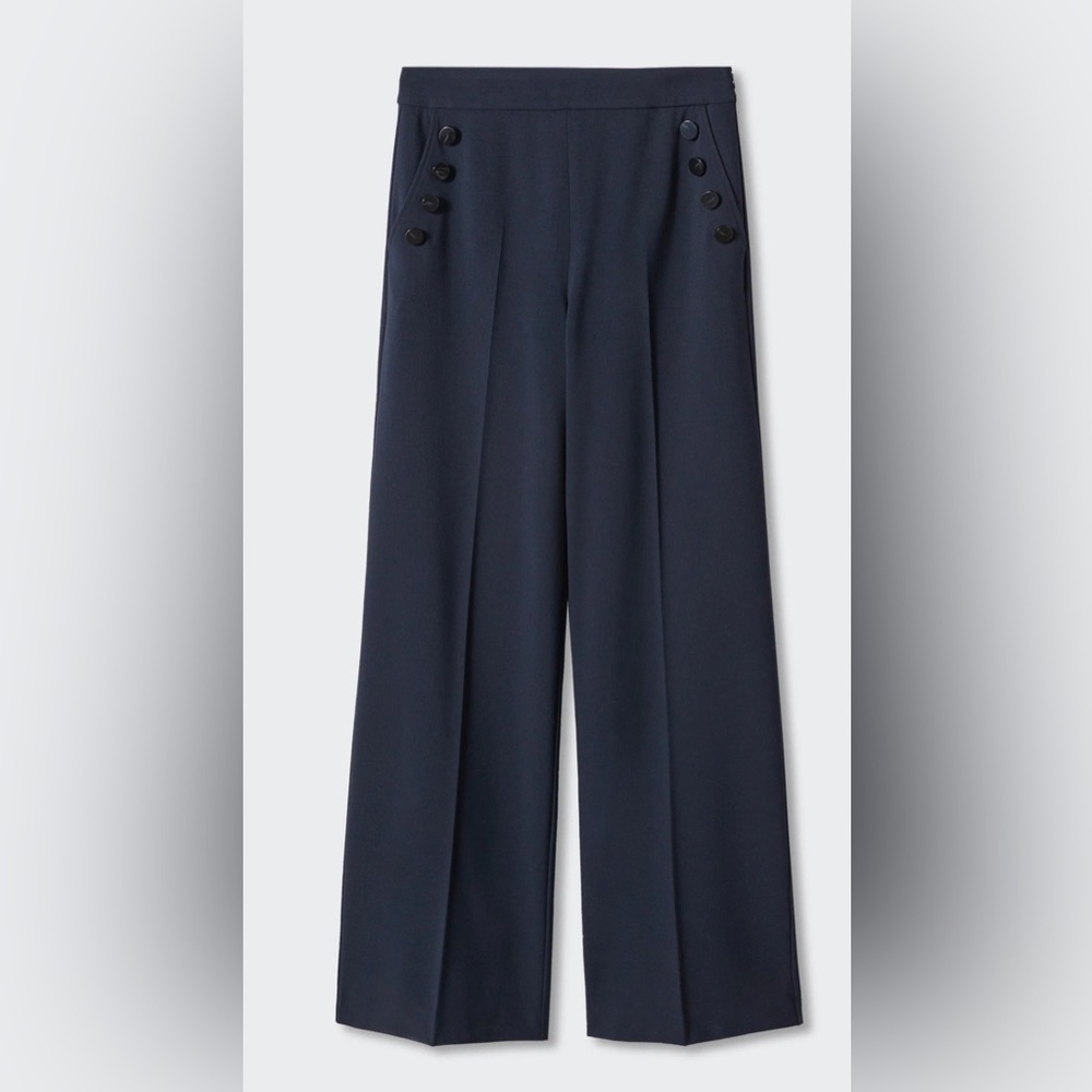 MANGO DARK NAVY Side Button Pants - Picture 2 of 5